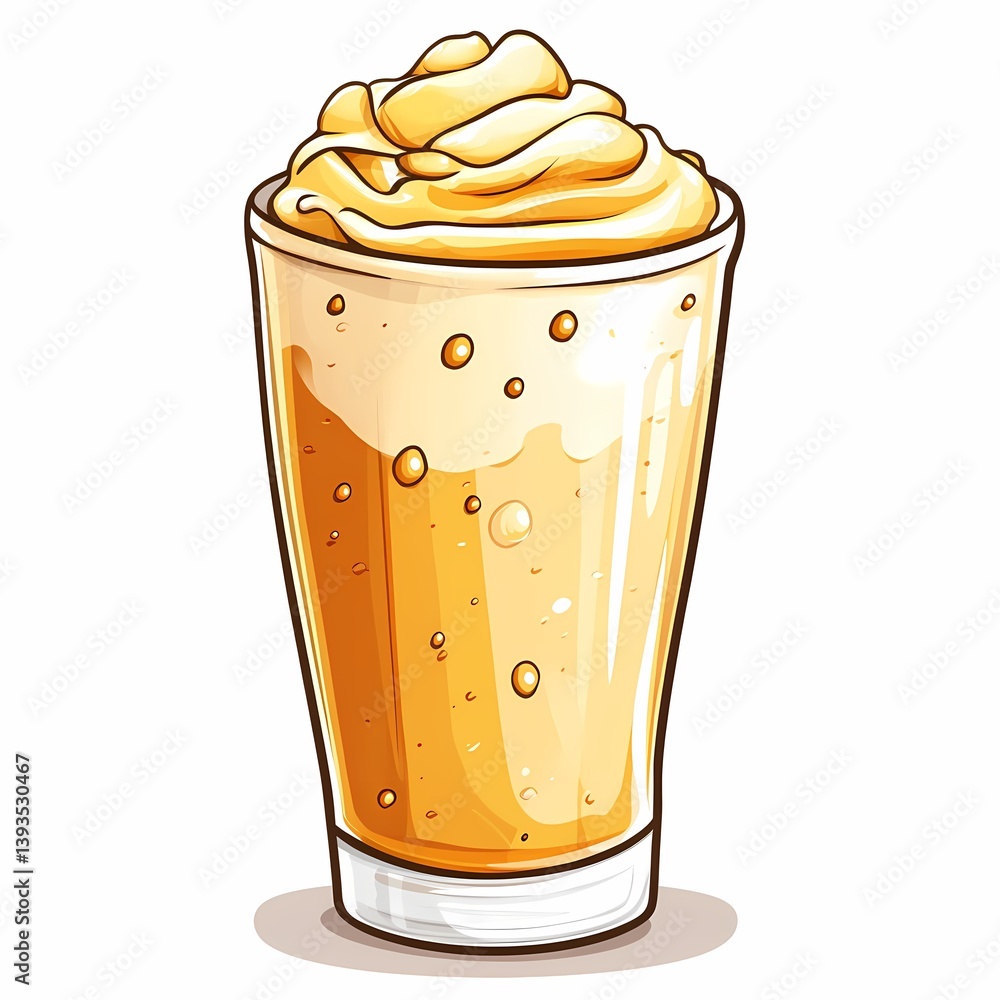 Iced Frothy Beverage Illustrated: Refreshing Summer Milkshake with Whipped Cream
