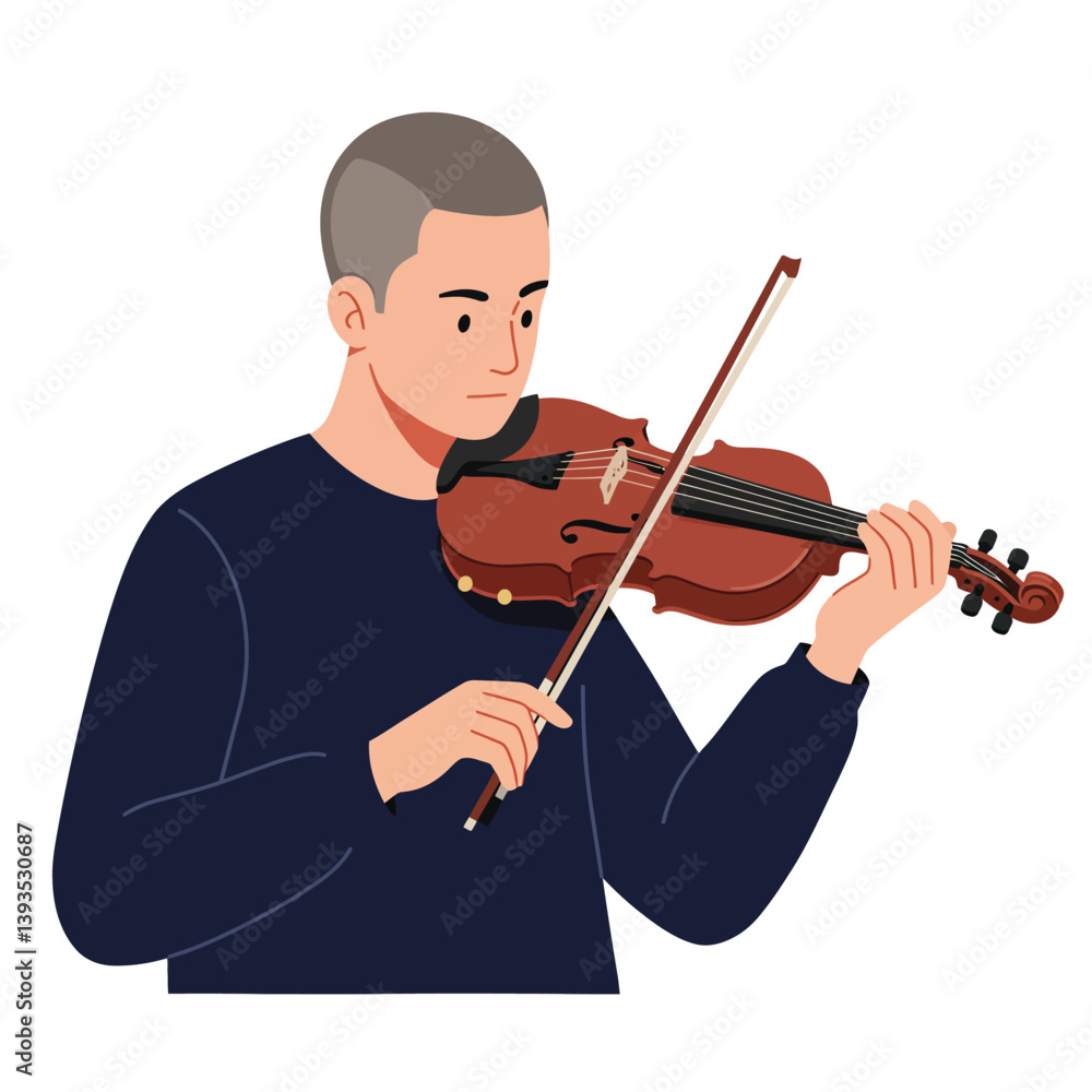 Young musician playing a violin in flat vector art style illustration Young musician playing a violin in flat vector art style illustration