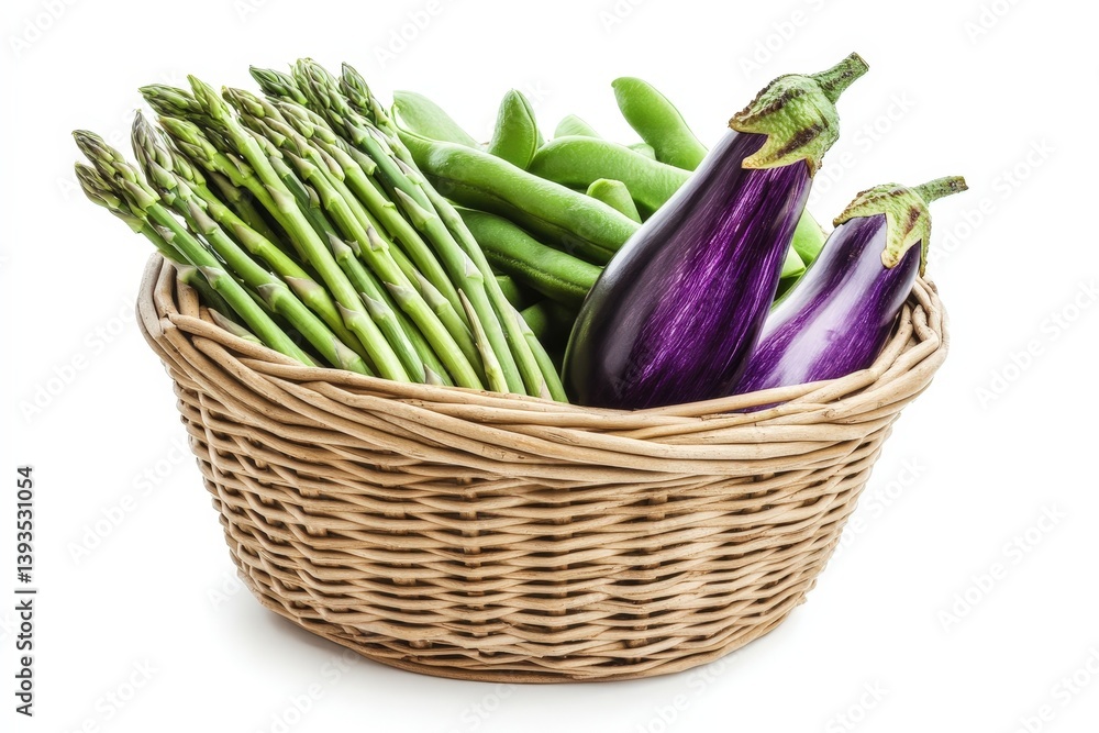 Freshly Picked Vegetables Displayed Inside a Woven Basket Beautifully Freshly Picked Vegetables Displayed Inside a Woven Basket Beautifully