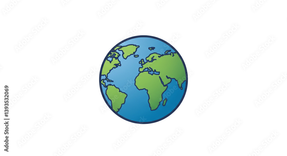Our shared Earth a vibrant green and blue globe symbolizing global unity and environmental awareness with simple line art and solid colors. Our shared Earth a vibrant green and blue globe symbolizing global unity and environmental awareness with simple line art and solid colors.