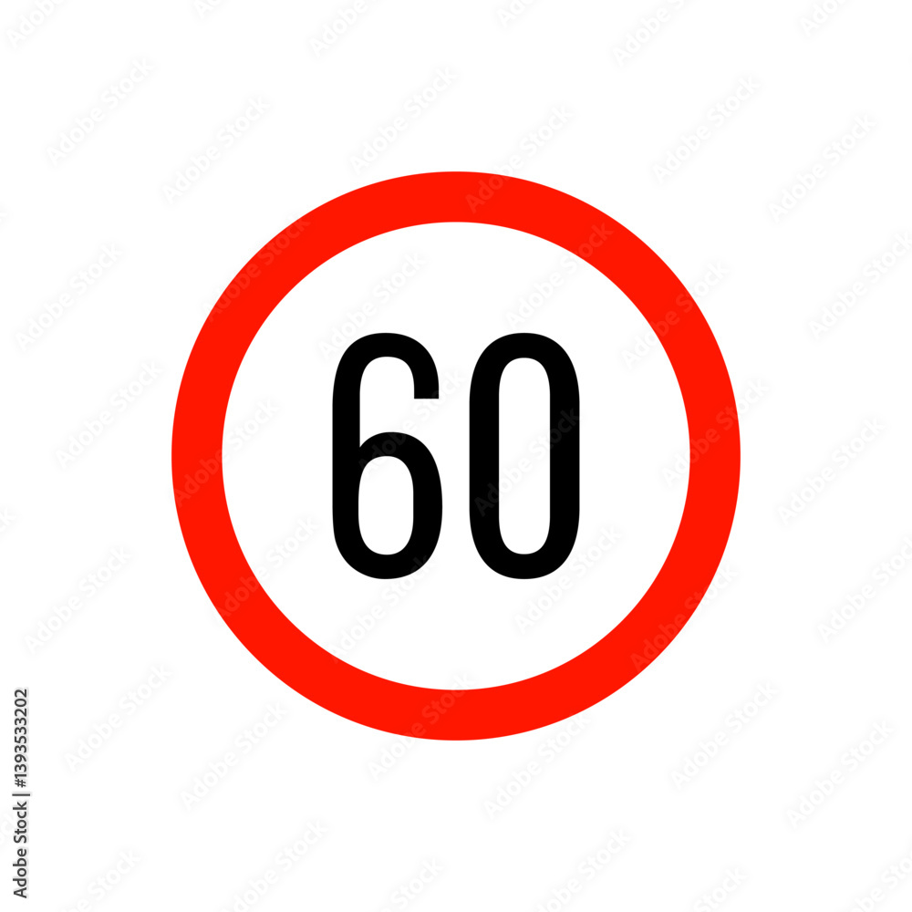 Speed limit road sign from the prohibitory group. Circle with a red border, white background and a number inside. For use in design, in traffic safety applications, for infographics, for maps. Speed limit road sign from the prohibitory group. Circle with a red border, white background and a number inside. For use in design, in traffic safety applications, for infographics, for maps.