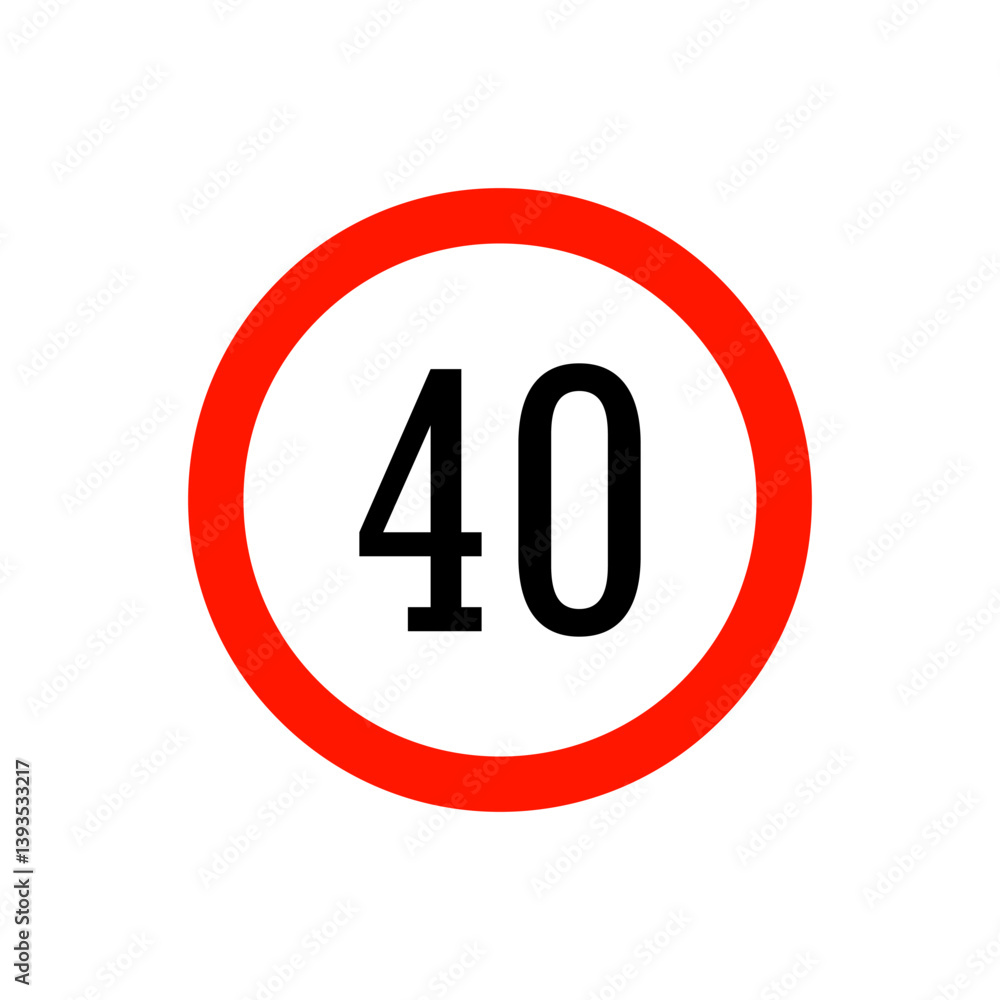 Speed limit road sign from the prohibitory group. Circle with a red border, white background and a number inside. For use in design, in traffic safety applications, for infographics, for maps. Speed limit road sign from the prohibitory group. Circle with a red border, white background and a number inside. For use in design, in traffic safety applications, for infographics, for maps.