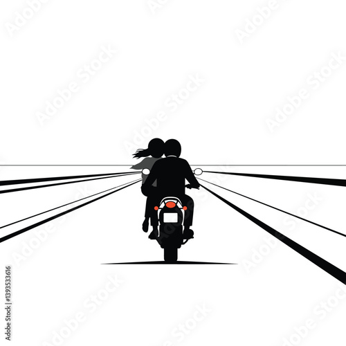 Motorcycle riders on an open road in flat vector art style