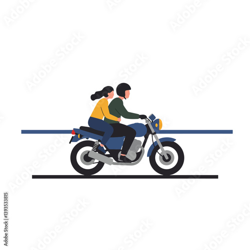 Motorcycle ride with two characters in flat design style vector art