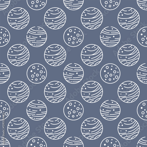 Planets in space. eamless vector pattern for fabric design, wallpapper, wrapping.