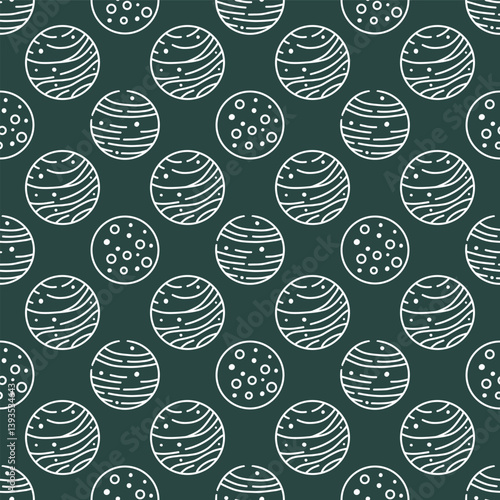 Planets in space. eamless vector pattern for fabric design, wallpapper, wrapping.