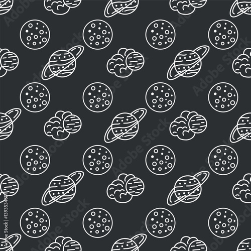 Planets in space. eamless vector pattern for fabric design, wallpapper, wrapping.