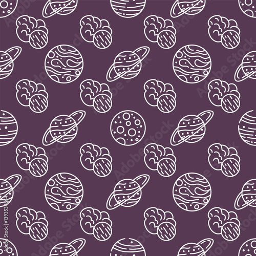 Planets in space. eamless vector pattern for fabric design, wallpapper, wrapping.
