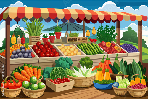 vector of Fresh vegetables are displayed in the local market