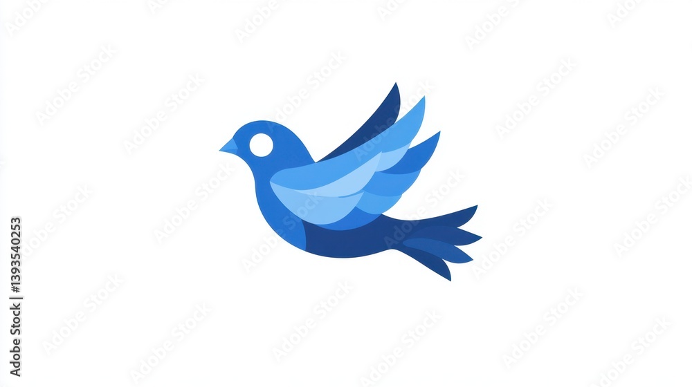 Fototapeta premium A stylized blue bird with layered, overlapping feathers, suggesting flight and movement. It’s a clean, modern logo design