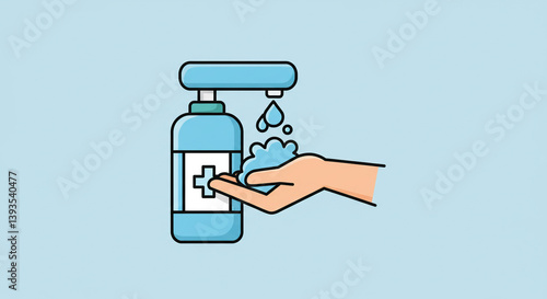 Clean hands, healthy life: A simple guide to proper handwashing with a refreshing blue sanitizer bottle design.