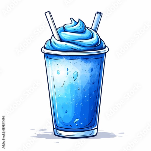 Refreshing Blue Smoothie Drink - Vibrant Frozen Beverage Illustration