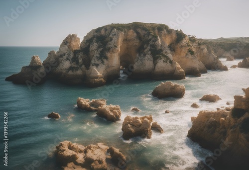 coast portugal rocky lagos shell summer blue landscape view seascape vacation beach cave water europa rock da nature beautiful mollusc coastline sand sea holiday maker algarve ocean atlantic travel