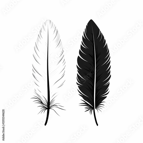 Elegant Black and White Feather Vector Illustration: Minimalist Monochrome Art for Nature-Themed Crafting and Fashion