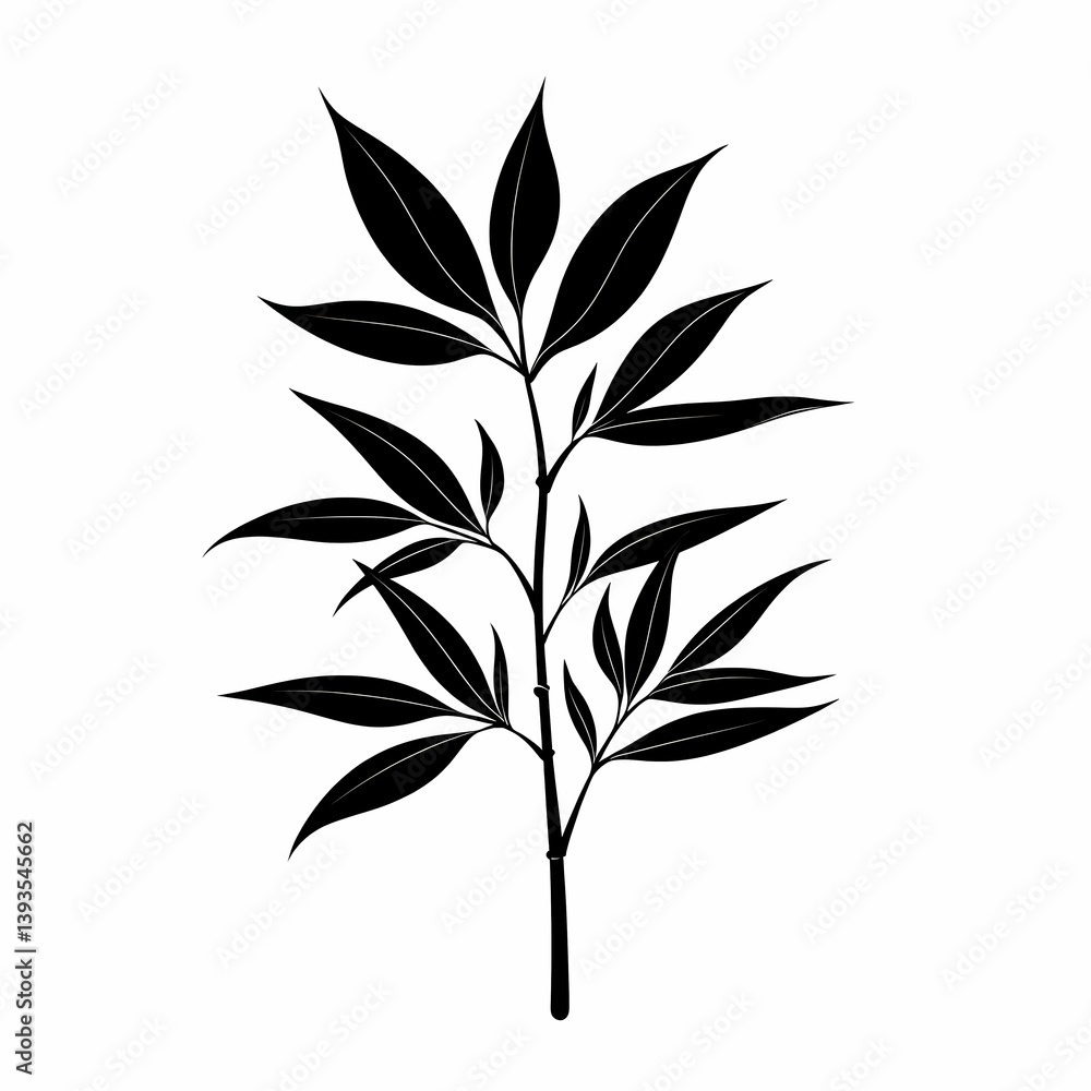 Fototapeta premium Minimalistic Black Silhouette Botanical Illustration: Lush Greenery and Natural Elements for Elegant Home Decor and Wall Art