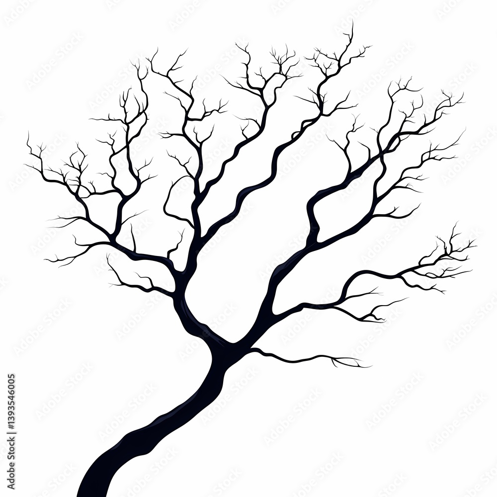 Black Silhouette Tree with Elegant Curvatures: Nature and Artful Minimalist Design with Tangled Branch Patterns Black Silhouette Tree with Elegant Curvatures: Nature and Artful Minimalist Design with Tangled Branch Patterns