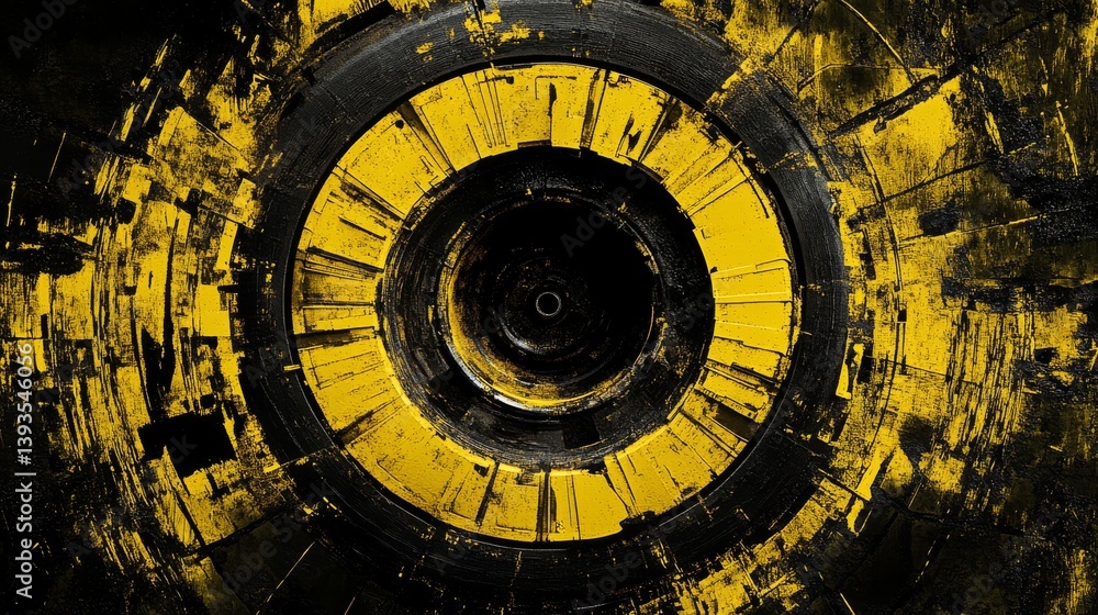 Fototapeta premium Abstract Geometric Design: Black and Yellow Concentric Circles