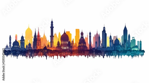 Vibrant City Skyline Watercolor Art: Explore Iconic Urban Landmarks and Architectural Diversity