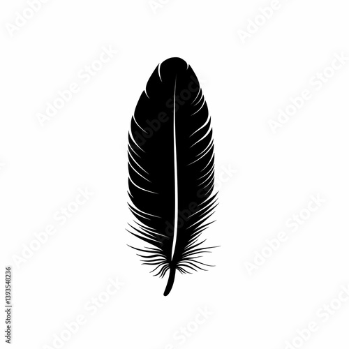 Black Feather Vector Silhouette: Elegant Nature-inspired Line Art Illustration