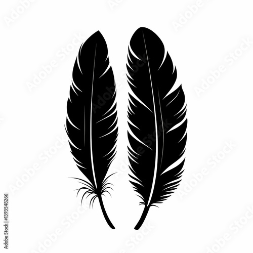 Feathers Illustration Design: Elegant Black Vector with Stylized Wing Patterns and Silhouette Design in Nature-Themed Graphics