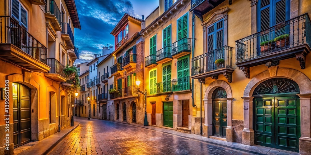 Fototapeta premium Charming Facades of Palma de Mallorcas Old Town A Colorful Stroll Through History