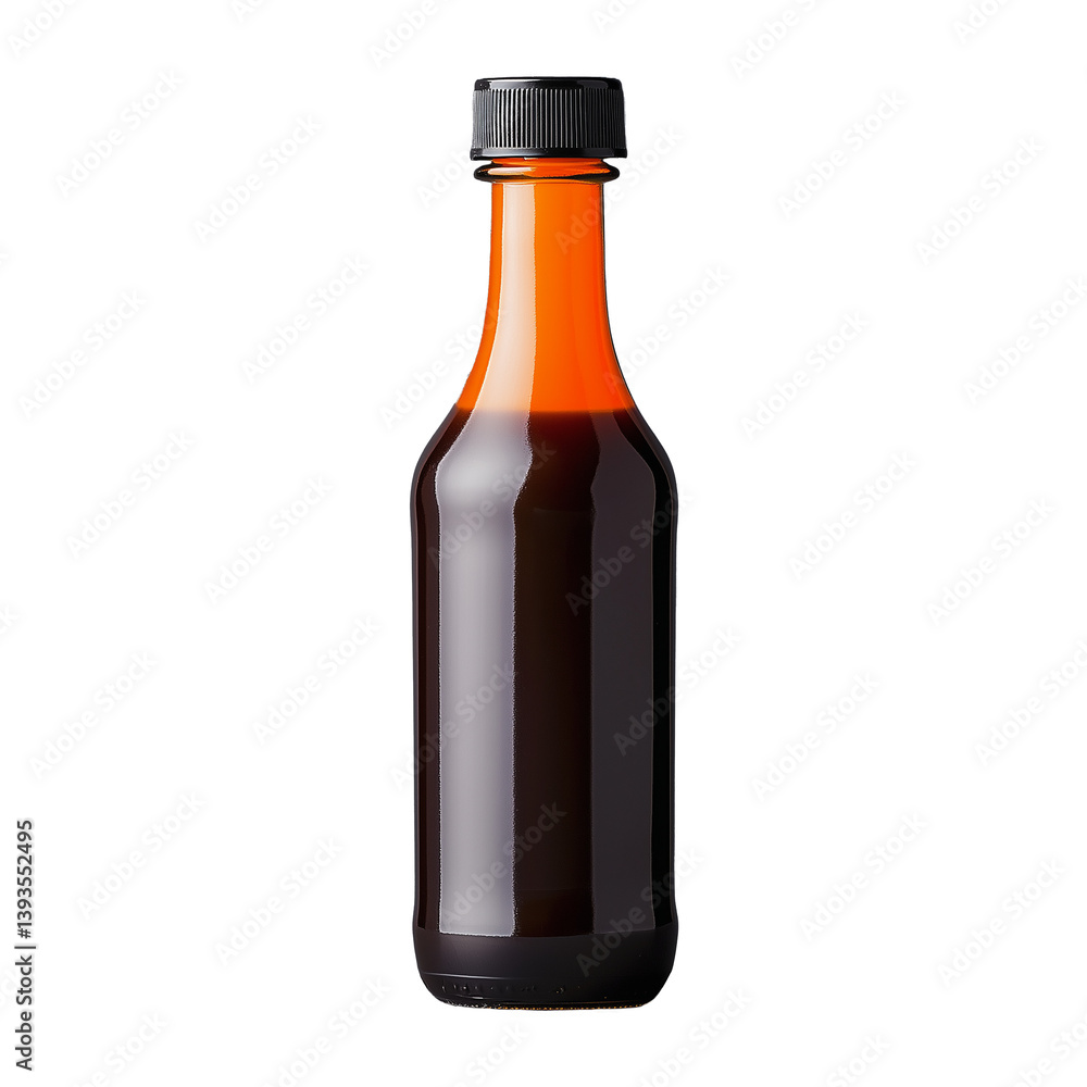 Dark amber glass bottle with cap on transparent background Dark amber glass bottle with cap on transparent background