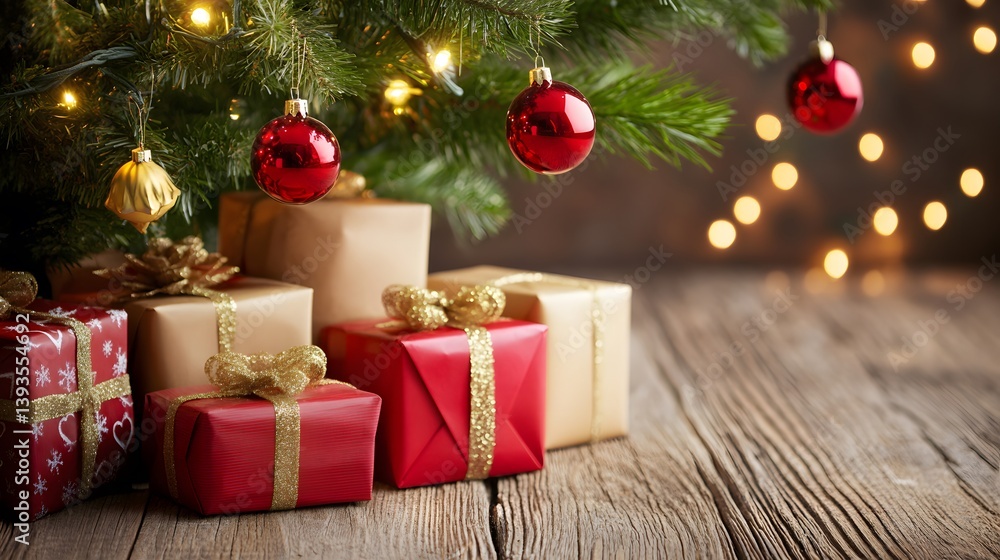 Christmas Tree with Gifts and Ornaments Festive Holiday Season Christmas Tree with Gifts and Ornaments Festive Holiday Season