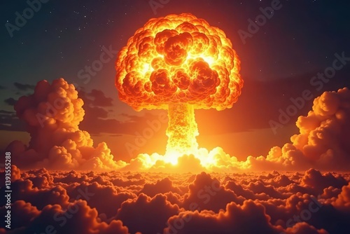 Cloud of nuclear explosion engulfs a superheavy thermonuclear armed intercontinental ballistic missile, explosion, nuclear, defense