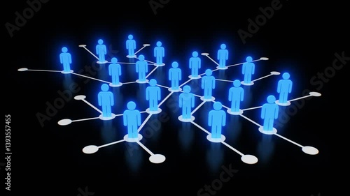 Subscribers Number Growing in Social Network 3d Animation. People Connections on Black Background Illustration. Population Increase, Hierarchy, Communications. Lines and Dots Business Concept 4k.