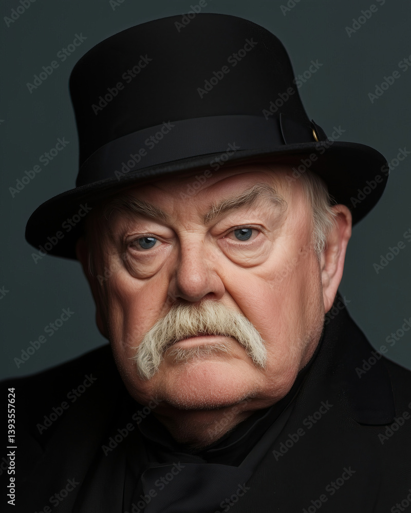 Stern Elderly White Man in Black Bowler Hat. Stern Elderly White Man in Black Bowler Hat.