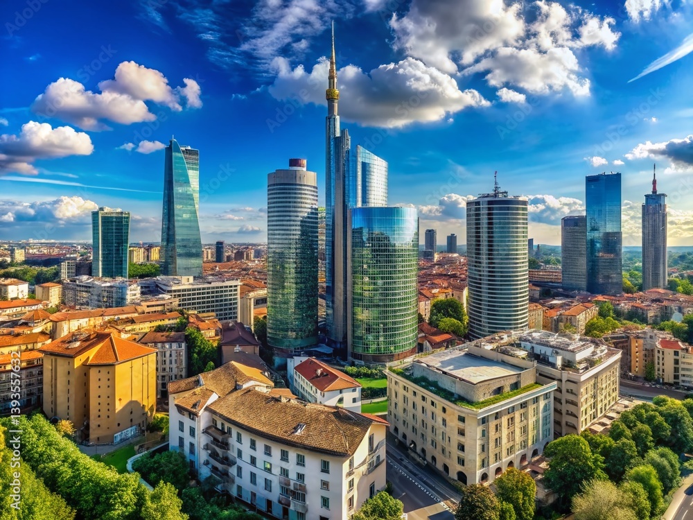 Obraz premium Stunning Panoramic View of Milans Modern Skyline A Cityscape of Architectural Wonders