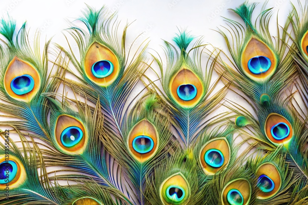 Obraz premium Stunning Panoramic Peacock Feather Display Elegant Home Decor Inspiration for Sophistication and Style