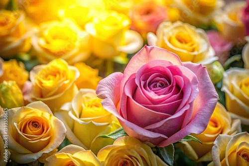 Stunning Panoramic Floral Display A Breathtaking Arrangement of Pink and Yellow Roses
