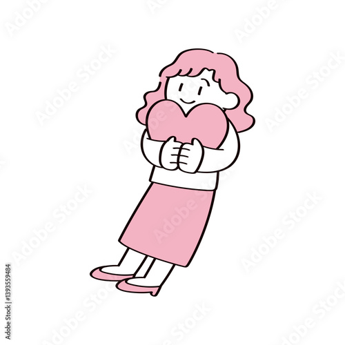 ハートを抱きしめる女性のイラスト