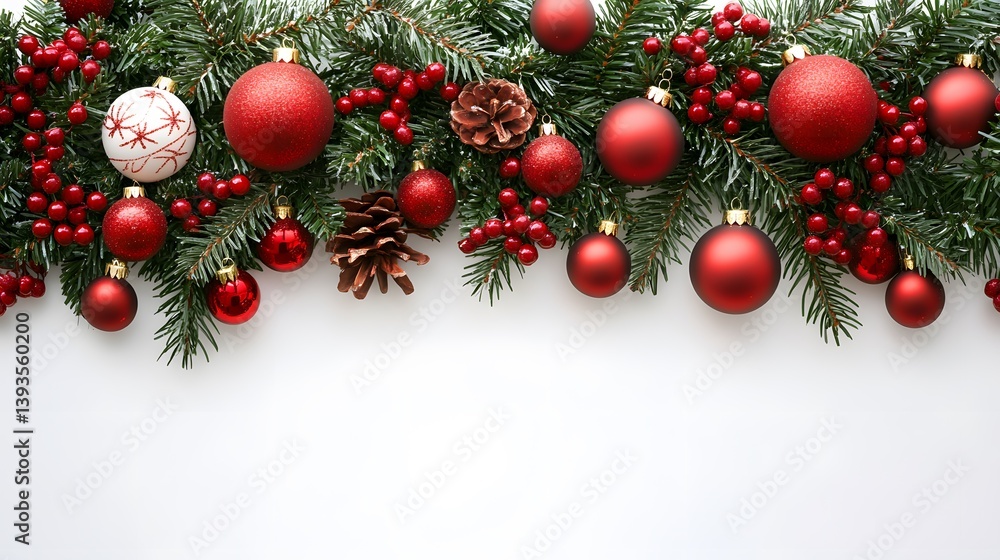 Festive Christmas Garland with Red Ornaments and Pine Cones Festive Christmas Garland with Red Ornaments and Pine Cones