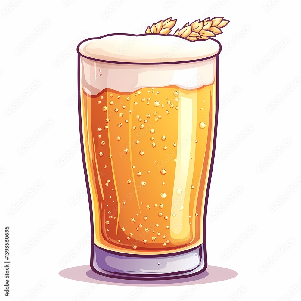 Refreshing Craft Beer Illustration in Pint Glass with Frothy Foam - Creative and Colorful Beverage Design