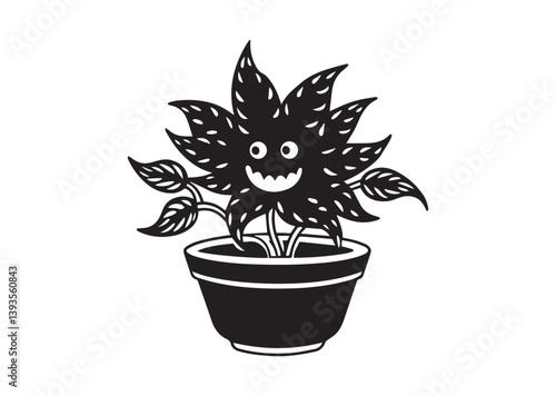 Silhouette of a Monster delicious plant in pot vector