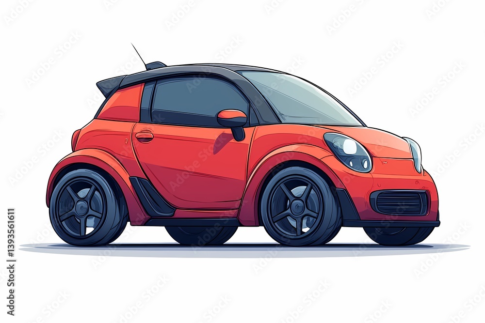 Red Compact Car Illustration - Modern Urban Transportation with Stylish Wheels and Futuristic Design Red Compact Car Illustration - Modern Urban Transportation with Stylish Wheels and Futuristic Design