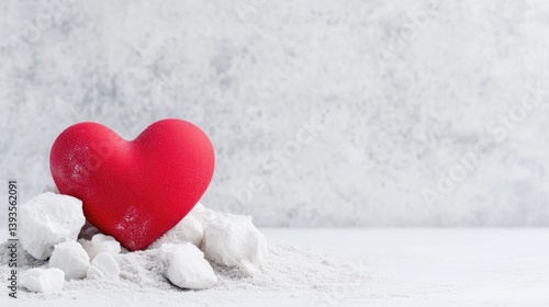 Red heart atop a pile of white powder