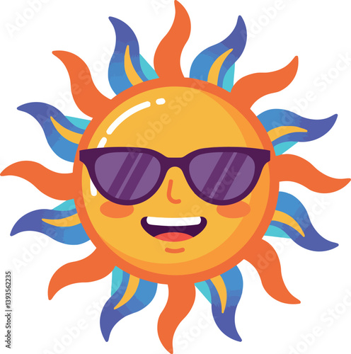 Cheerful smiling sun wearing sunglasses in a playful flat design vector illustration