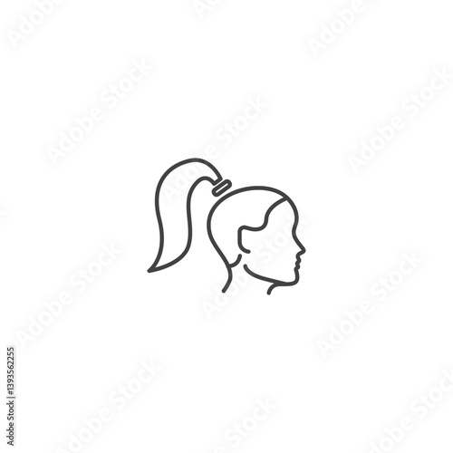 Single line profile icon of woman with ponytail in outline style