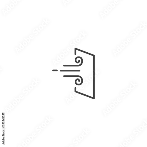 Airflow ventilation through open doorline icon for home and office