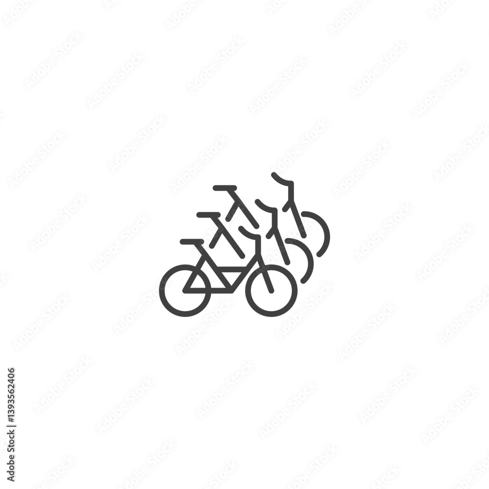 Fototapeta premium Simple line icon of three bicycles for urban cycling concept
