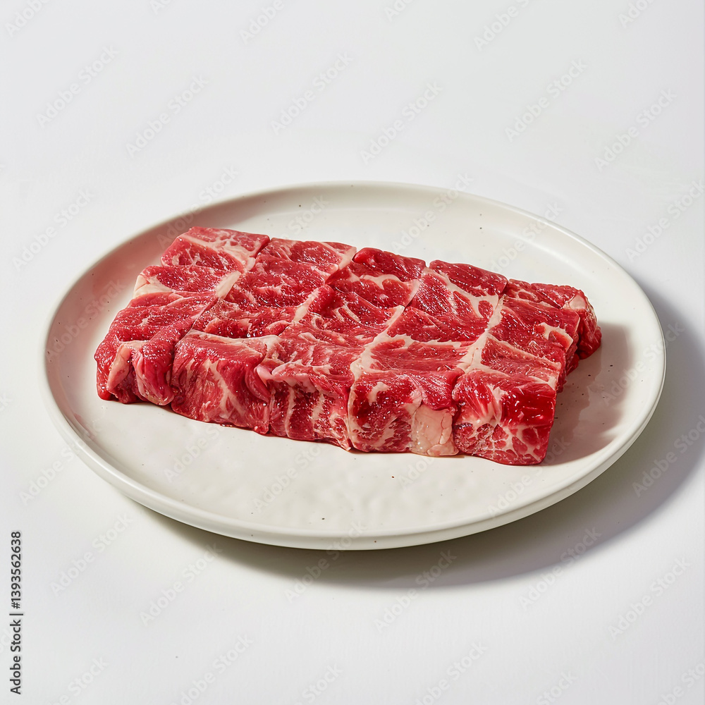 Thick Raw Beef Steak with Marbling, Deep Red Color, Moist Surface, Perfectly Captured Texture, Ultra-HD, Seamless White Background
Thick Raw Beef Steak with Marbling, Deep Red Color, Moist Surface, Perfectly Captured Texture, Ultra-HD, Seamless White Background