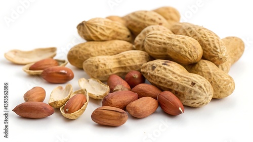 Wallpaper Mural A close up shot of a pile of peanuts both shelled and unshelled on a plain white surface top view Torontodigital.ca