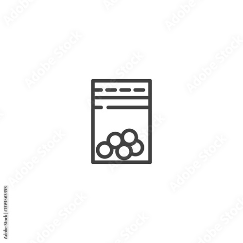 Ziplock bag with round candies line art icon