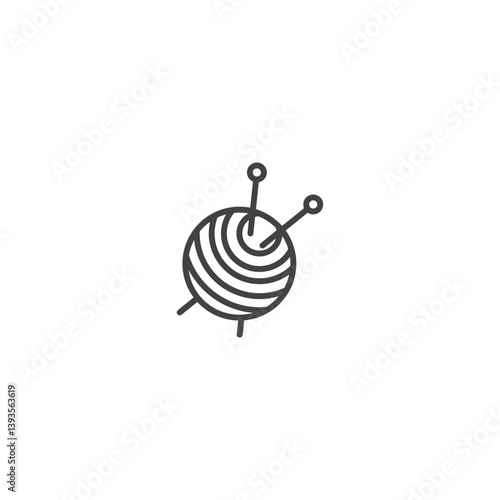 Yarn ball with knitting needles single line icon for crafting and textile design
