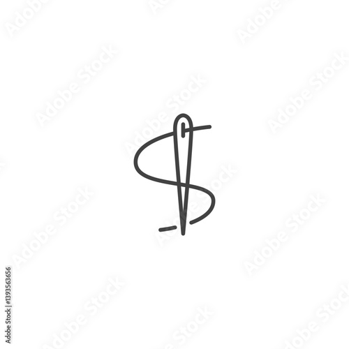 Sewing needle icon with thread line design in simple outline