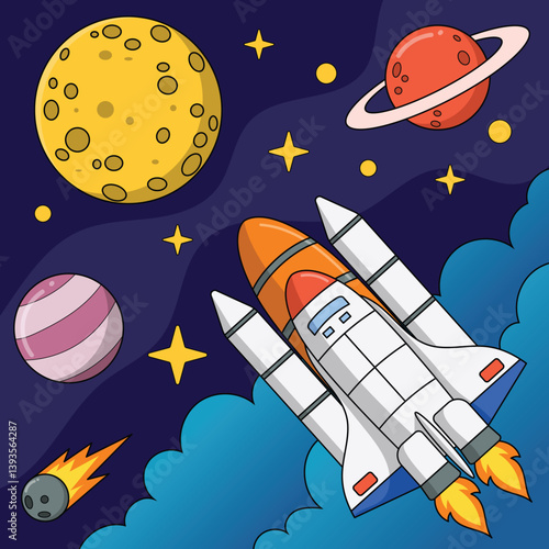 cartoon rocket, space rocket launch. vector design illustration