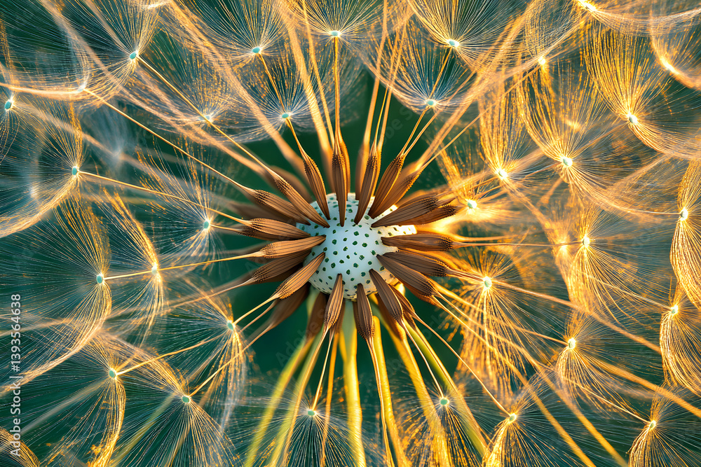 Obraz premium Nature's Symphony: The Journey of a Dandelion Under the Golden Sun